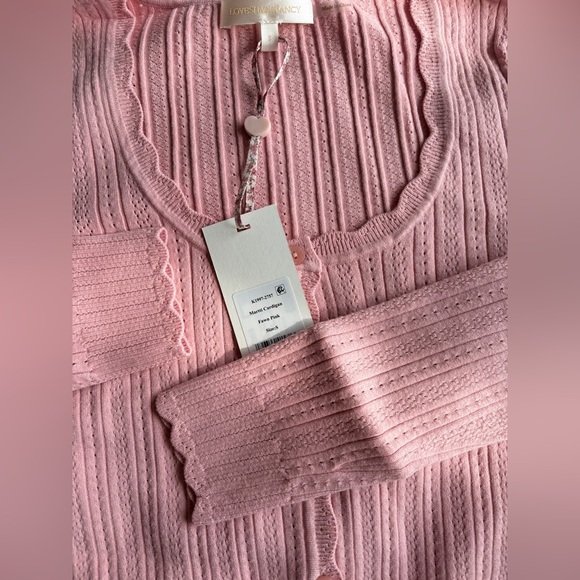 NWT LoveShackFancy Martti Stretch Pointelle Cardigan Fawn Pink | S - Picture 7 of 10